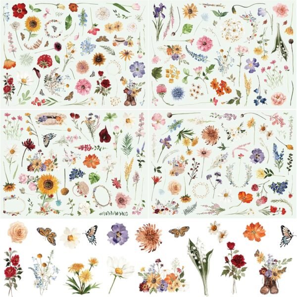 Watercolour Flower Stickers, Pack of 177  Stickers, Flowers, Stickers for Crafts,  Decorative for Mobile Phones, Tablets, Notebooks, Scrapbook, Photo Album, Scrapbook, Laptops, Crafts