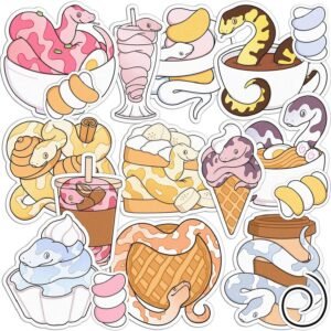 Mertak - 17 PCS - Sticker Pack for Laptop Snakes for Notebook Cute for Luggage Set for Water Bottle for Kids Ball Python Kawaii Vinyl for Scrapbooking Food Waterproof Pie Decals for Planner