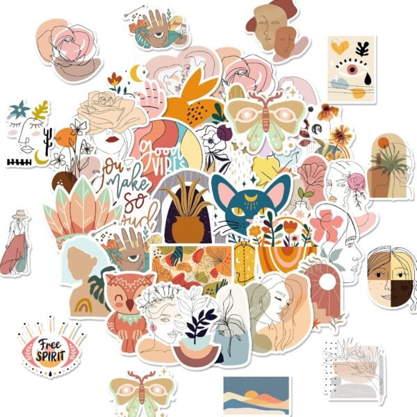Pack of 100 Bohemian Stickers, Bohemian Sticker Set, Boho Sticker Stickers, Waterproof Stickers, for Mobile Phone Cases, Water Bottles, Motorcycle, Notebook, Suitcase, Bicycle, Snowboard