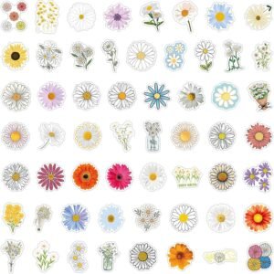 Flower Sticker Set Waterproof Durable for Bicycles Cars Laptops Notebooks Mobile Phones Children Teenagers Adults 55 Pieces