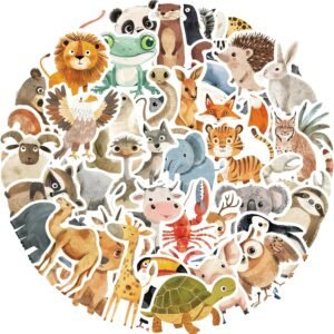 Animal Sticker Set for Children, 100 Unique Stickers with Vinyl Surface, Waterproof and Robust Reward Stickers for Laptop, Skateboard, Car Stickers Children, Animal Motifs