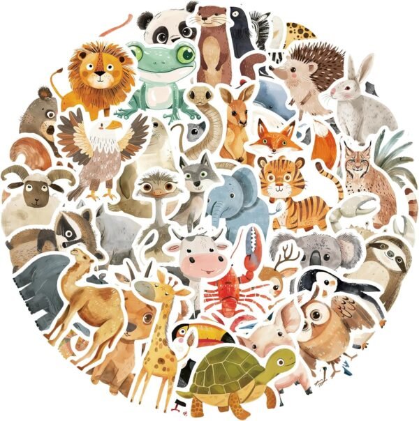 Animal Sticker Set for Children, 100 Unique Stickers with Vinyl Surface, Waterproof and Robust Reward Stickers for Laptop, Skateboard, Car Stickers Children, Animal Motifs