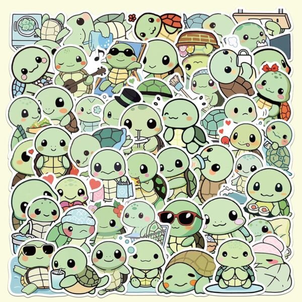 50PCS Turtle Stickers for Kids,Waterproof Vinyl Tortoise Animals Stickers for Decorating Laptops, Water Bottles, Notebooks, Party Gifts for Kids Teens and Adults (Turtle)
