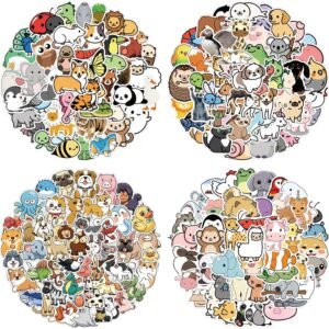 Pack of 200 Animal Stickers Set, Waterproof Vinyl Stickers, Cartoon Animal Stickers for Children, Gifts, Scrapbooking, Crafts, Diary, Phone, Laptop