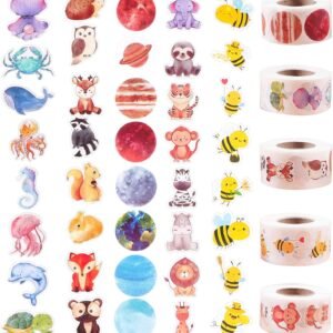 Animal Stickers 500 Pieces Stickers Animals Children Round Cartoon Reward Sticker Set Animal Sticker Animal Pattern Sticker 5 Rolls 40 Patterns for Children Students Friend Book Lovers