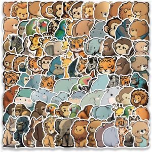 100 Pieces Animal Stickers Children, Cartoon Animals Sticker Set, Waterproof Vinyl Stickers for Scrapbook, Funny Animal Pattern, Adults, Children, Teenagers for Stickers