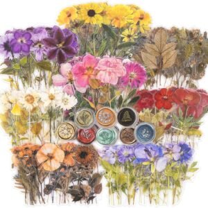 Pressed Flower Themed Stickers Set (320 Pieces) Dried Flowers Resin Stickers Decals Floral Botanical Journaling Stickers for Scrapbook Supplies Junk Journal Bullet Journal Planner Laptops