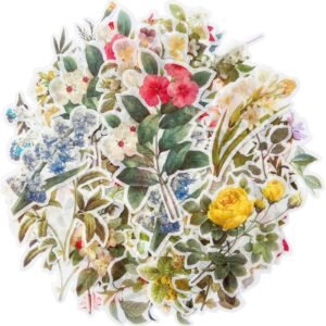 Floral Washi Planner Sticker, Decorative Adhesive Sticker, Craft Scrapbooking Sticker Set for Diary, Album, Notebook, Journal, 60 PCS (Flower)