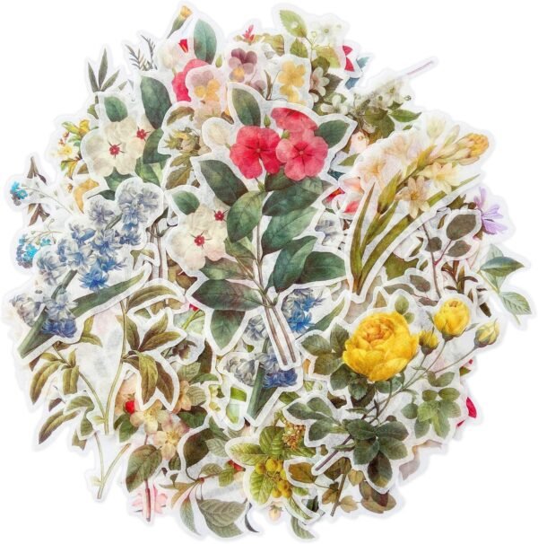Floral Washi Planner Sticker, Decorative Adhesive Sticker, Craft Scrapbooking Sticker Set for Diary, Album, Notebook, Journal, 60 PCS (Flower)
